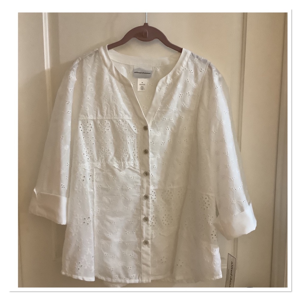 Alfred Dunner Eyelet Button-Up Blouse